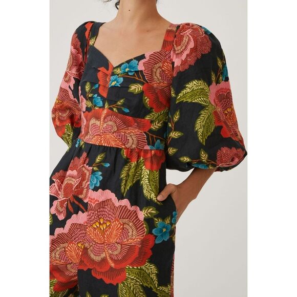 Anthropologie Farm Rio Floral Fauna Linen Blend Jumpsuit XS NWT - Picture 3 of 3